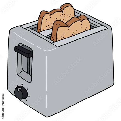 The vectorized hand drawing of a stainless steel electric toaster