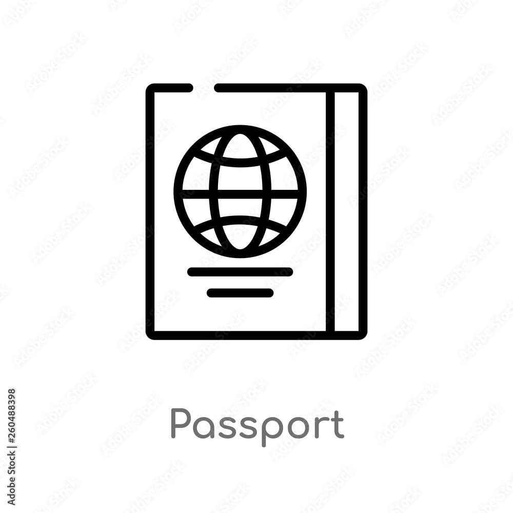 outline passport vector icon. isolated black simple line element illustration from travel concept. editable vector stroke passport icon on white background outline passport vector icon. isolated black simple line element illustration from travel concept. editable vector stroke passport icon on white background