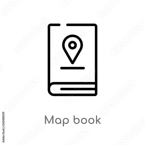 outline map book vector icon. isolated black simple line element illustration from travel concept. editable vector stroke map book icon on white background