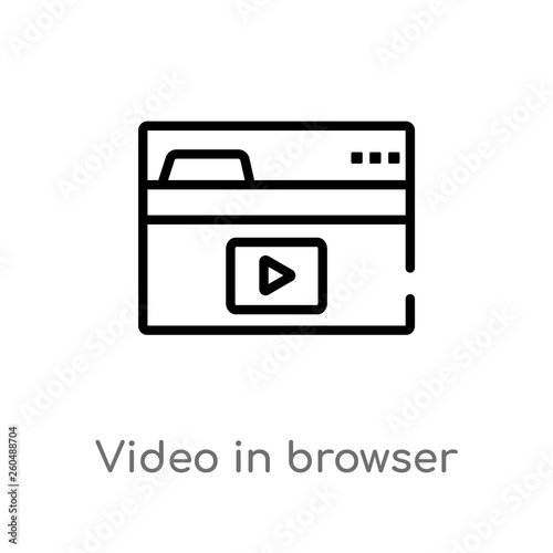 outline video in browser vector icon. isolated black simple line element illustration from user interface concept. editable vector stroke video in browser icon on white background