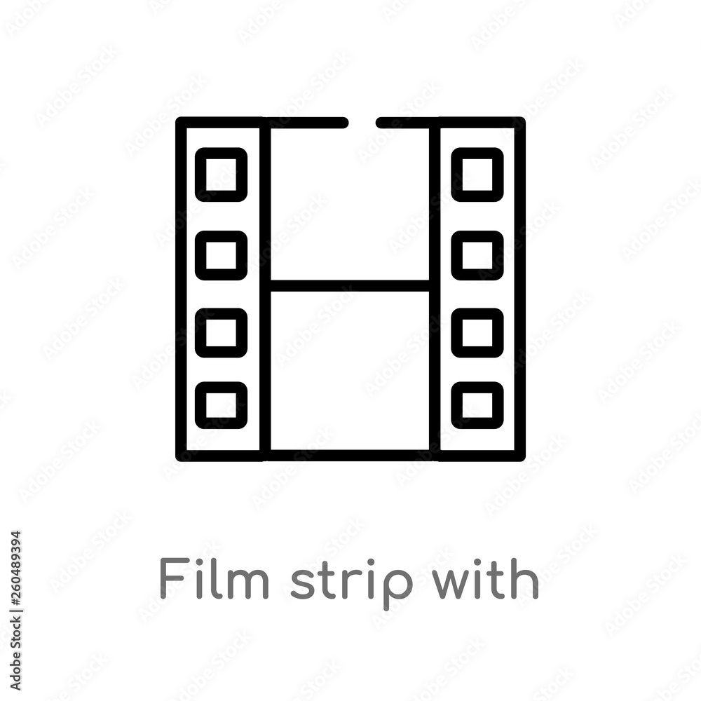 outline film strip with a triangle inside vector icon. isolated black simple line element illustration from user interface concept. editable vector stroke film strip with a triangle inside icon on