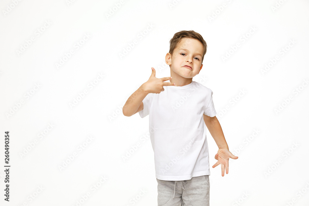 beautiful boy is dancing on a white background 
