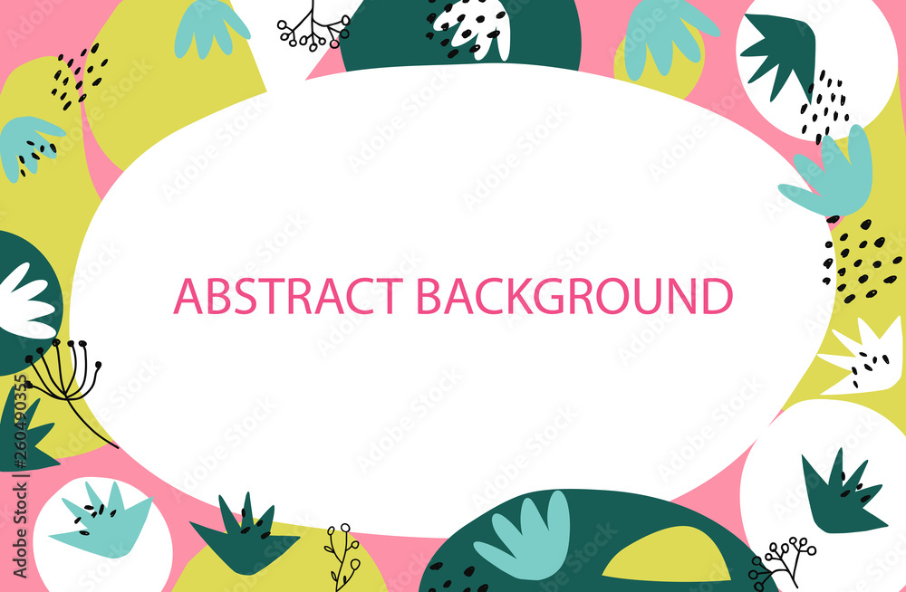 Abstract hand drawn colorful modern shapes background with empty text space.Vector artistic illustration for ad, banners, landing,cards, promotion, advertising,poster,web