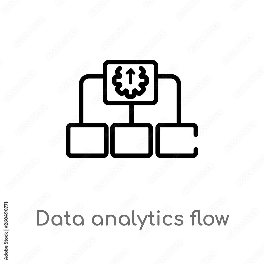 outline data analytics flow chart vector icon. isolated black simple ...