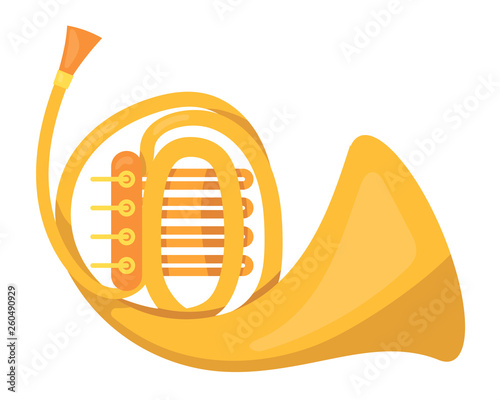Metallic pipe, music tube. Wind classic metallic musical instrument.