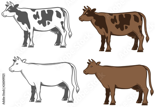 Set of vector cows silhouettes