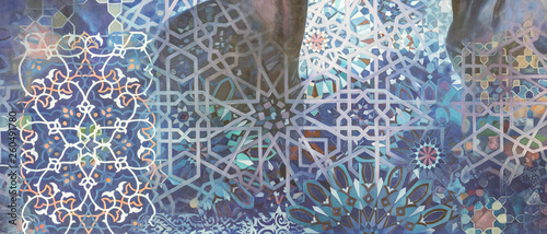 tile with abstract geometric colorful blue pattern