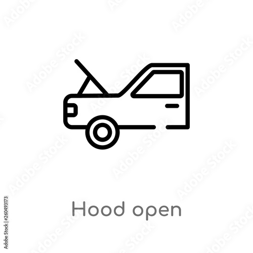outline hood open vector icon. isolated black simple line element illustration from user concept. editable vector stroke hood open icon on white background