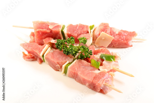 raw skewer isolated on white background
