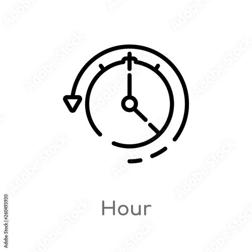 outline hour vector icon. isolated black simple line element illustration from user interface concept. editable vector stroke hour icon on white background