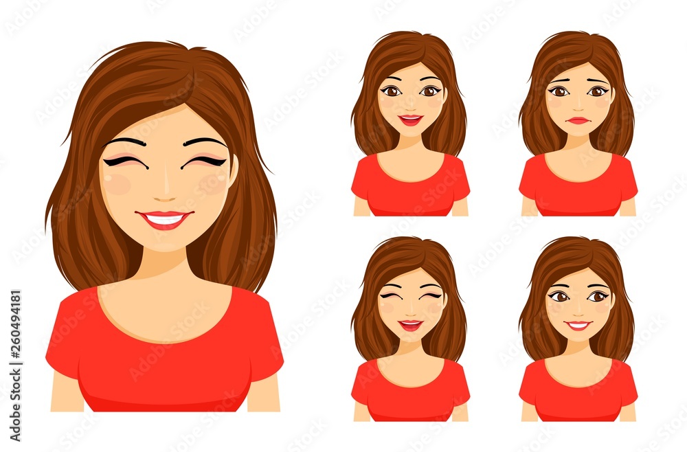 Set of emotions. Young cute girl shows different emotions. Sad, surprised, happy, laughing. Set of emotions. Young cute girl shows different emotions. Sad, surprised, happy, laughing.