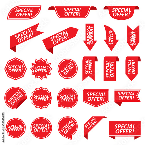 Set of special offer red labels isolated on white background