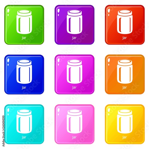 Jar icons set 9 color collection isolated on white for any design