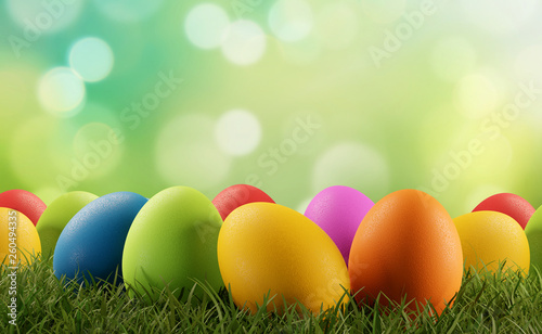 Easter eggs green grass 3d-illustration