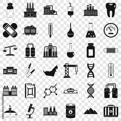 Chemical industry icons set. Simple style of 36 chemical industry vector icons for web for any design