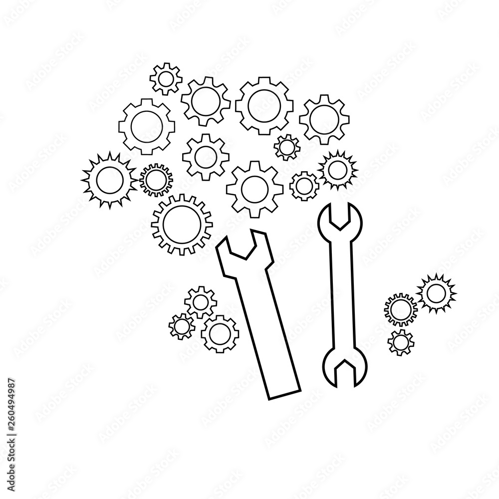 Fotografie Wrenches and gears vector icon on white background, suuport service, fix, repair