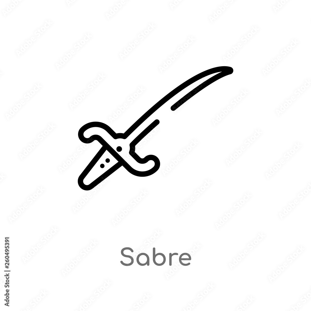 outline sabre vector icon. isolated black simple line element illustration from weapons concept. editable vector stroke sabre icon on white background outline sabre vector icon. isolated black simple line element illustration from weapons concept. editable vector stroke sabre icon on white background