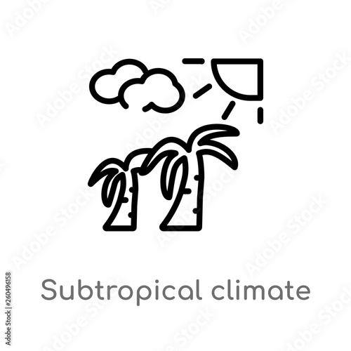 outline subtropical climate vector icon. isolated black simple line element illustration from weather concept. editable vector stroke subtropical climate icon on white background