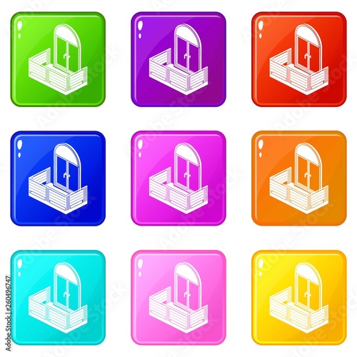 Wood balcony icons set 9 color collection isolated on white for any design photo