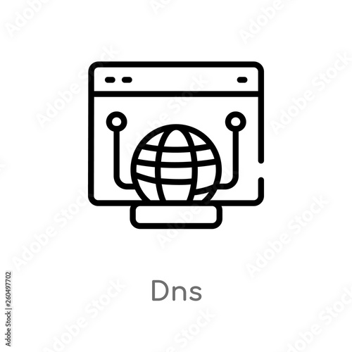 outline dns vector icon. isolated black simple line element illustration from web hosting concept. editable vector stroke dns icon on white background