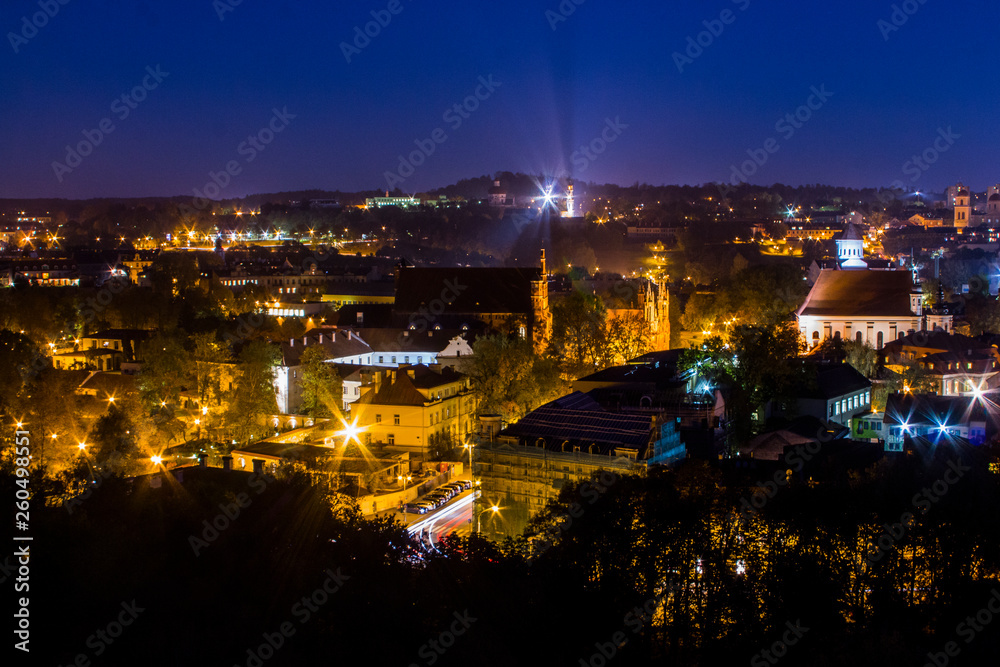 View of Vilnius from the high point at night. Lithuania