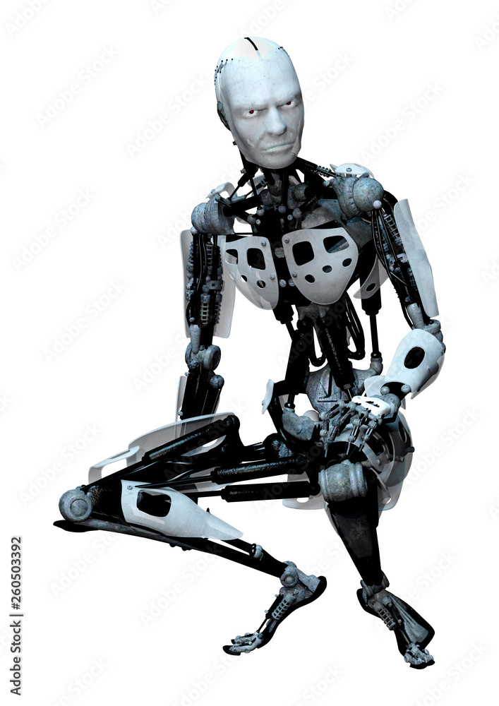 3D Rendering Male Robot on White 3D Rendering Male Robot on White