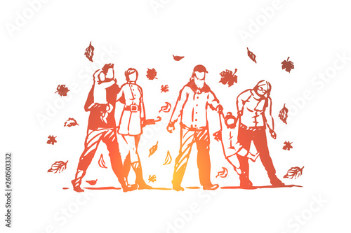 Family  autumn  park  people  tree concept. Hand drawn isolated vector.