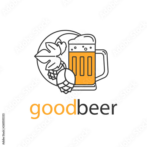 Beer mug and hops. Brewery logo, craft beer label, alcohol shop, pub icon. Vector symbol in modern line style. Bar linear sign.
