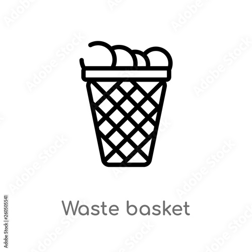 outline waste basket vector icon. isolated black simple line element illustration from furniture and household concept. editable vector stroke waste basket icon on white background