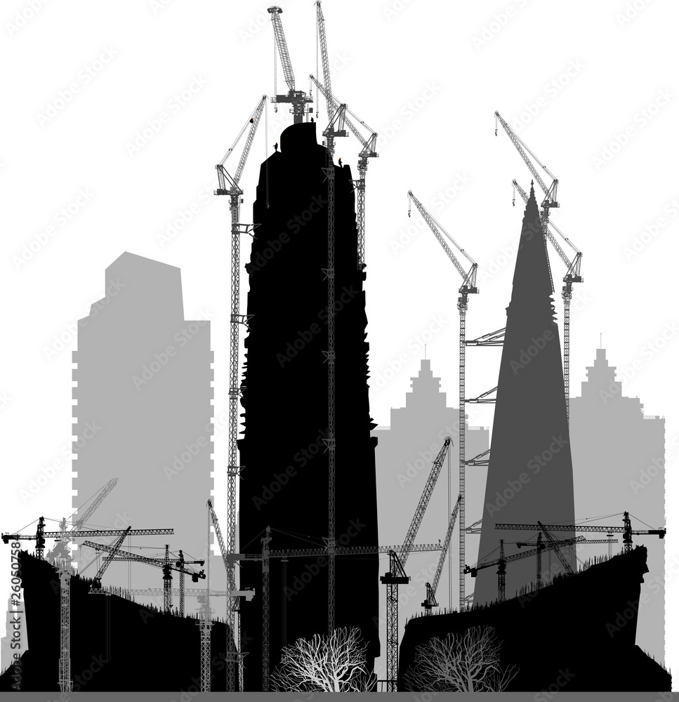 Fototapeta premium skyscrapers building black and grey silhouettes on white