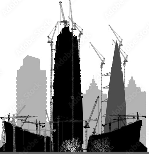 skyscrapers building black and grey silhouettes on white