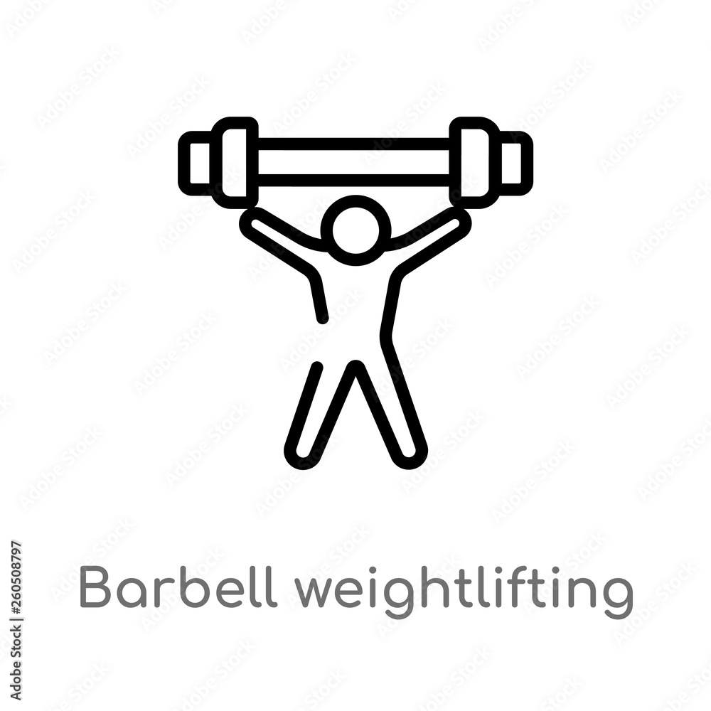 outline barbell weightlifting vector icon. isolated black simple line element illustration from gym and fitness concept. editable vector stroke barbell weightlifting icon on white background
