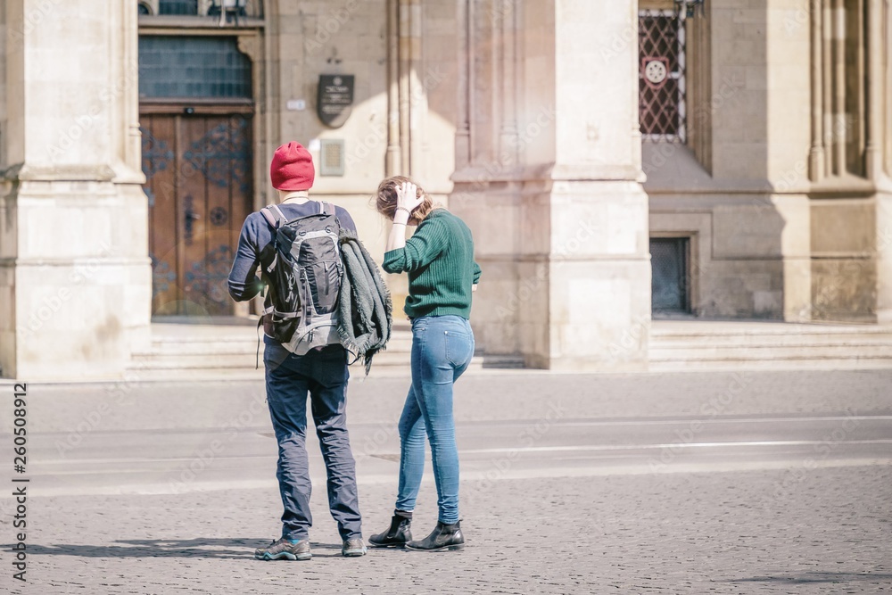 Couple standing in the city center of Erfurt, Germany