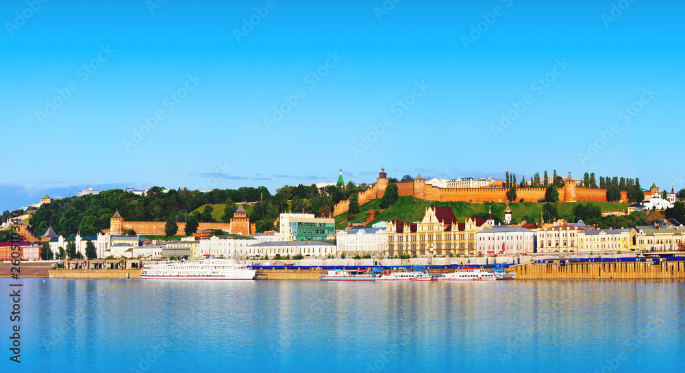 Nizhny Novgorod panoramic view. View of the Nizhnevolzhsk embankment, and Nizhny Novgorod Kremlin, Russia Nizhny Novgorod panoramic view. View of the Nizhnevolzhsk embankment, and Nizhny Novgorod Kremlin, Russia