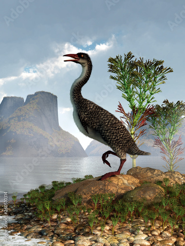 Yes, that bird has teeth. Hesperornis was a species of marine bird that lived during the Campanian age. 3D illustration photo