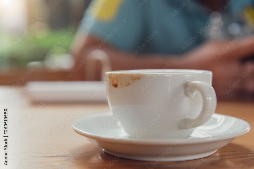 Espresso coffee cup on wood table in cafe. Espresso coffee cup on wood table in cafe.