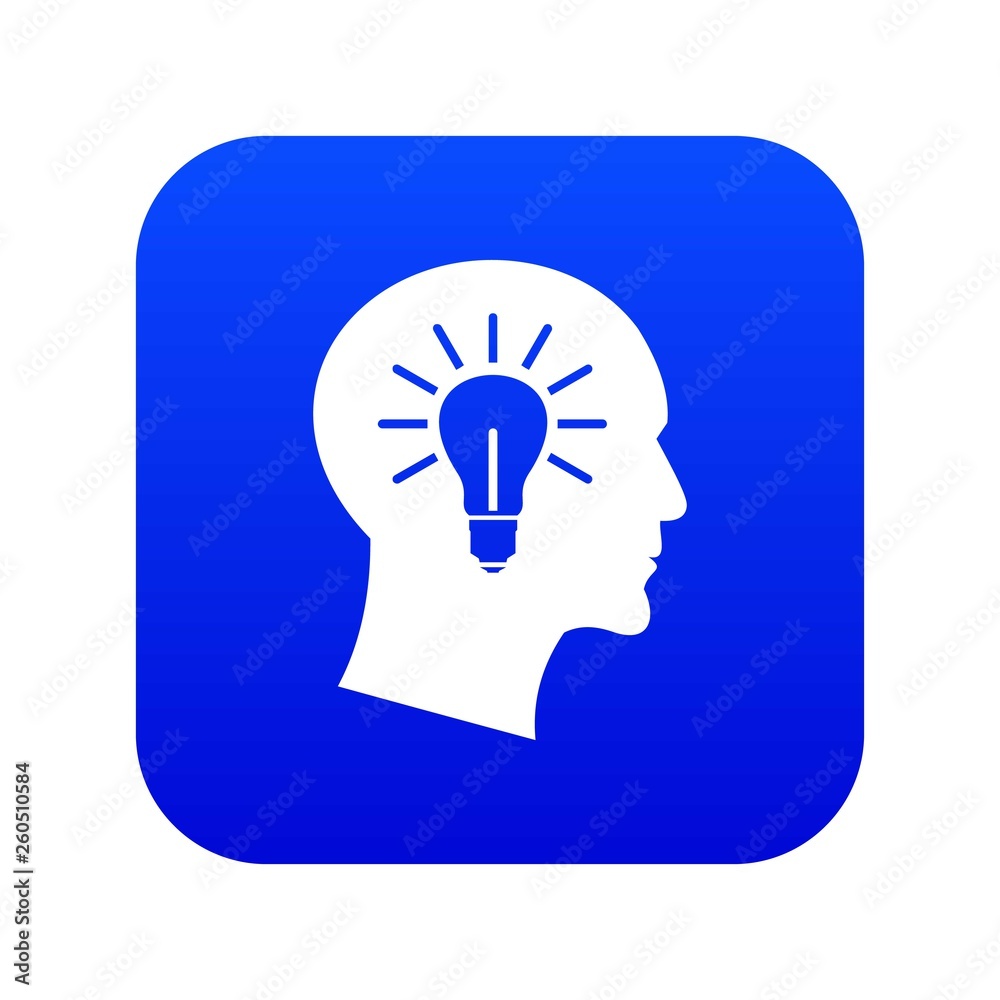 Light bulb inside head icon digital blue for any design isolated on white vector illustration Light bulb inside head icon digital blue for any design isolated on white vector illustration