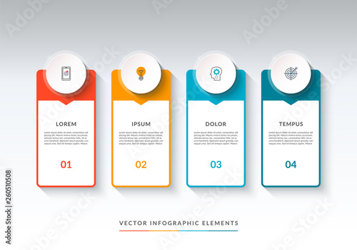 Infographic banner with 4 options. Can be used as a diagram, graph, chart. Vector template for business infographics with place for text and icons