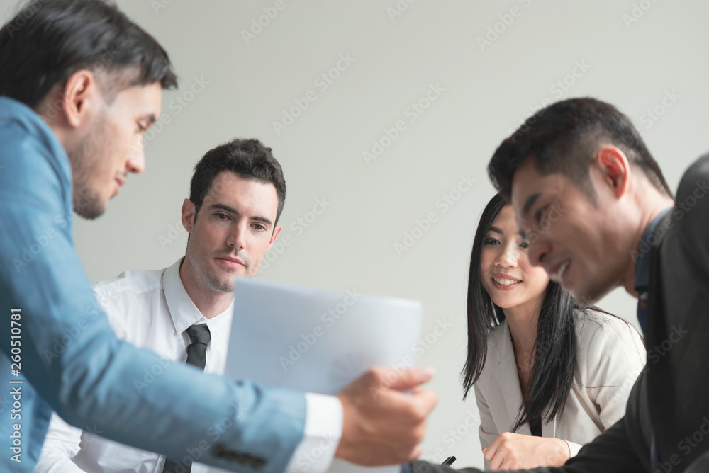 Businesspeople discussion conference. Young people sitting discuss about strategy new project on the meeting room.