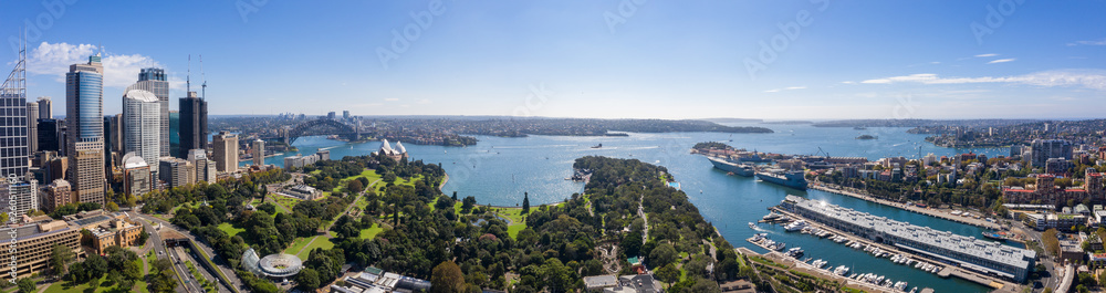 Aerial view from the Domain Phillip precinct looking towards the beautiful harbour in Sydney, Australia