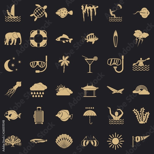 Diving in water icons set. Simple style of 36 diving in water vector icons for web for any design