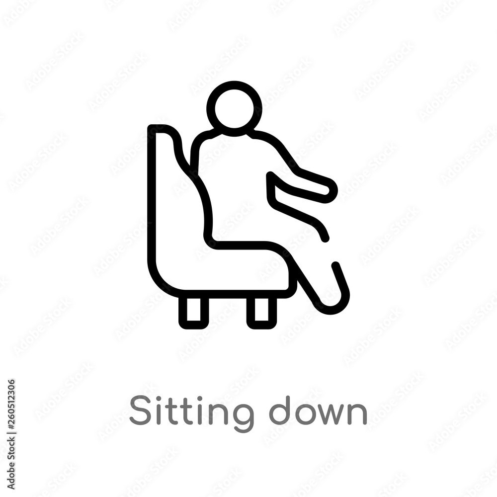 outline sitting down vector icon. isolated black simple line element illustration from humans concept. editable vector stroke sitting down icon on white background outline sitting down vector icon. isolated black simple line element illustration from humans concept. editable vector stroke sitting down icon on white background