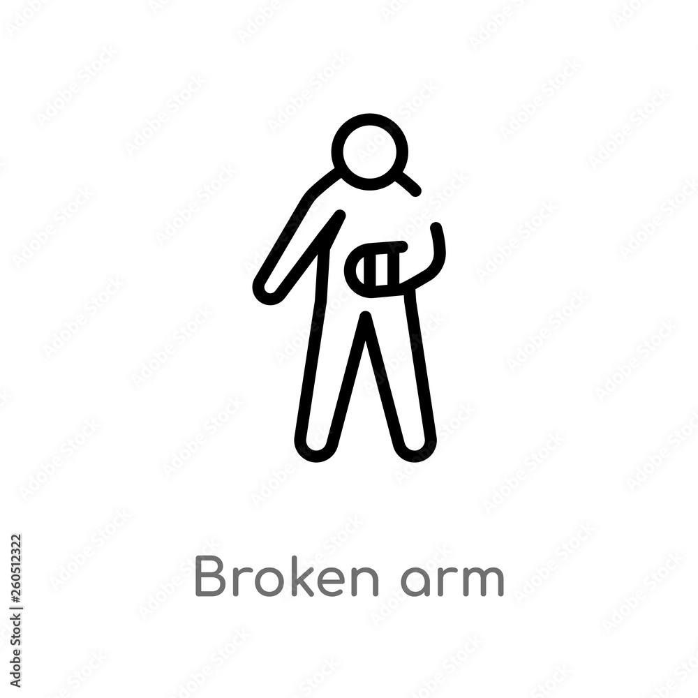 outline broken arm vector icon. isolated black simple line element illustration from humans concept. editable vector stroke broken arm icon on white background