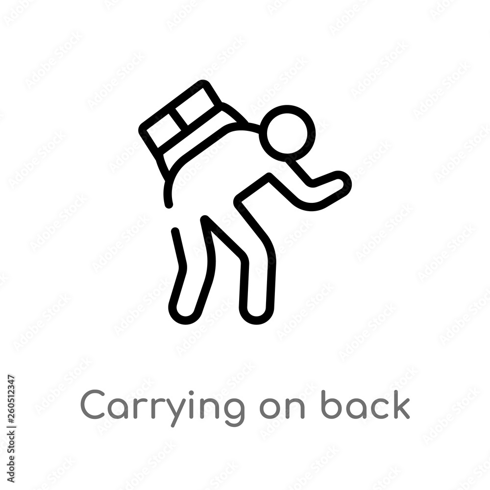 outline carrying on back vector icon. isolated black simple line element illustration from humans concept. editable vector stroke carrying on back icon on white background