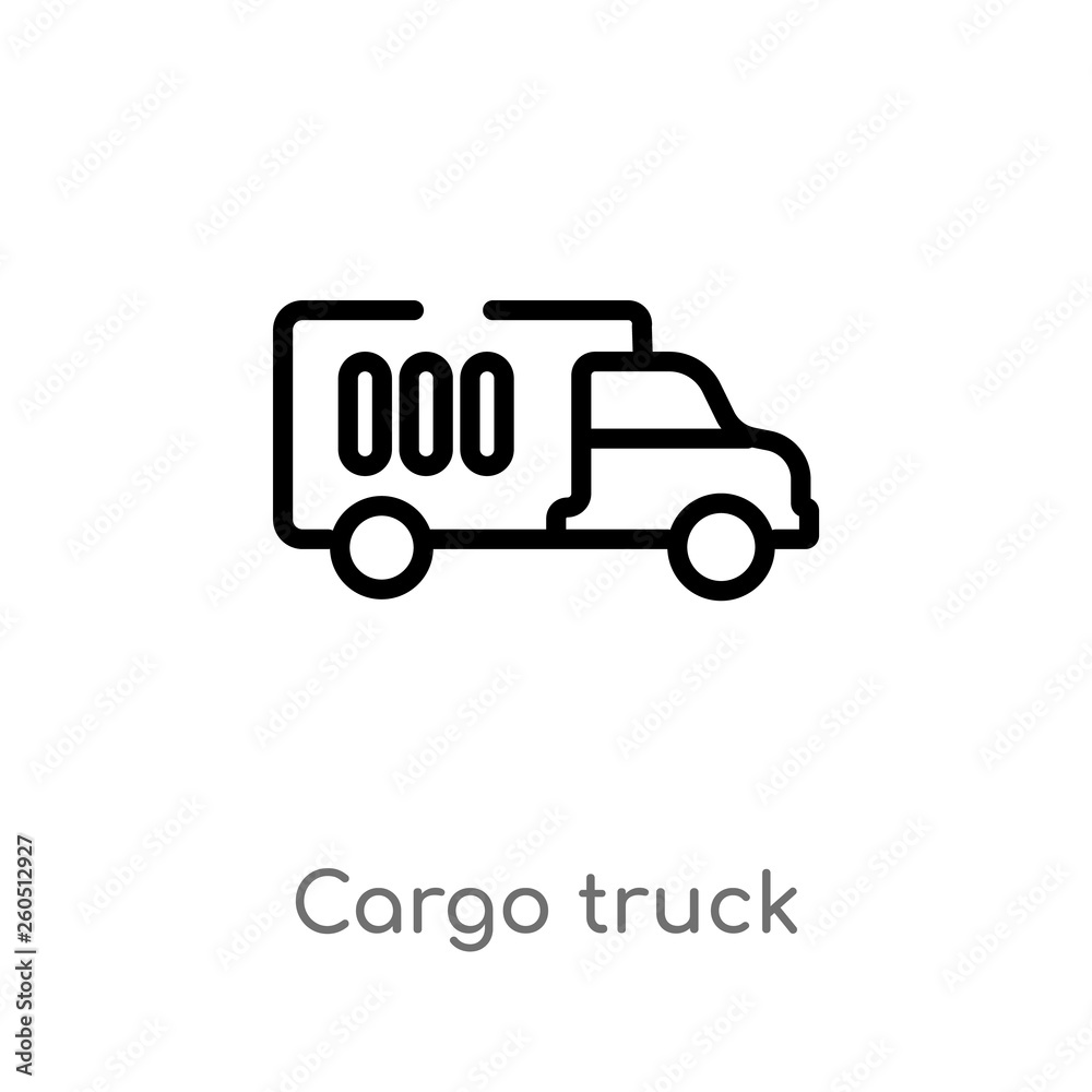 outline cargo truck vector icon. isolated black simple line element illustration from industry concept. editable vector stroke cargo truck icon on white background