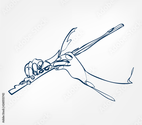 fluite hands sketch line vector design music instrument
