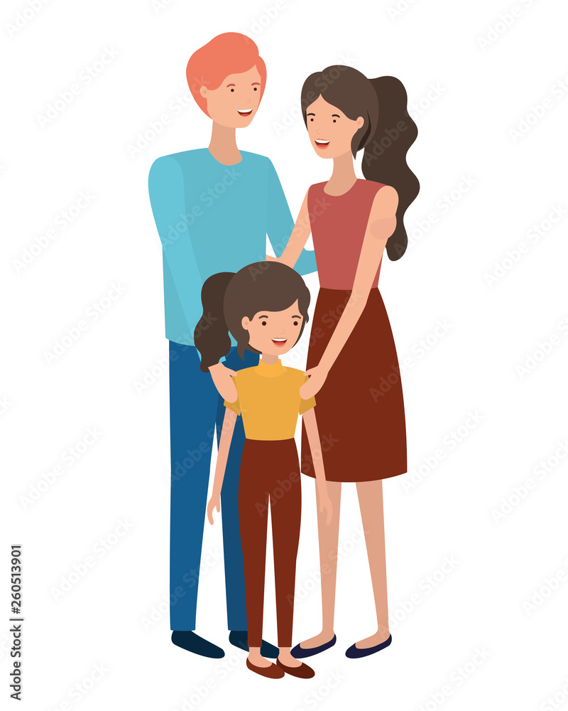 couple of parents with daughter avatar character