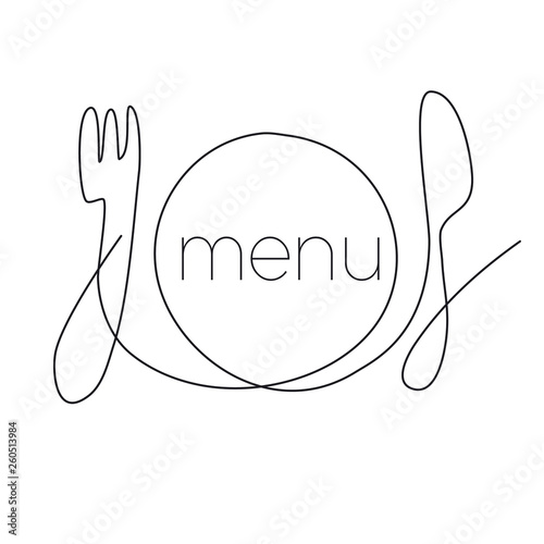 Restaurant menu continuous thin line illustration