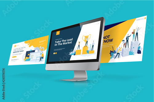 Web design template. Vector illustration concept of website design and development, app development, seo, business presentation, marketing.
