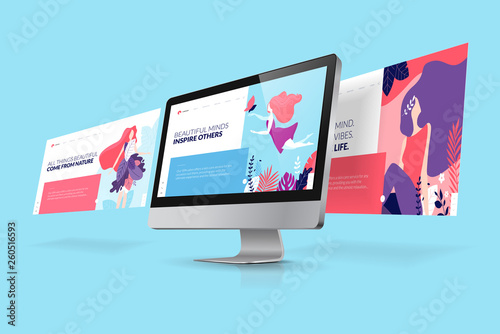 Web design template. Vector illustration concept of website design and development, app development, seo, business presentation, marketing.